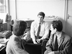 Peter Craven (left) and Michael pause to discuss a point while listening to recordings.